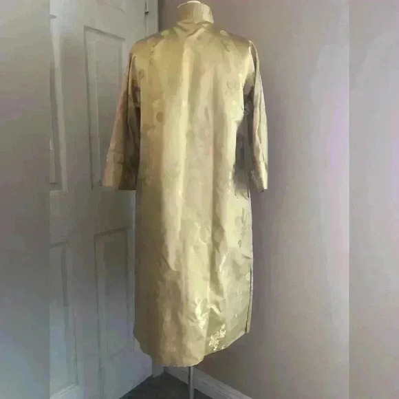 VTG  GOLD YELLOW CHINESE BROCADE JACKET COAT EVENING COAT SMALL - Picture 3 of 11